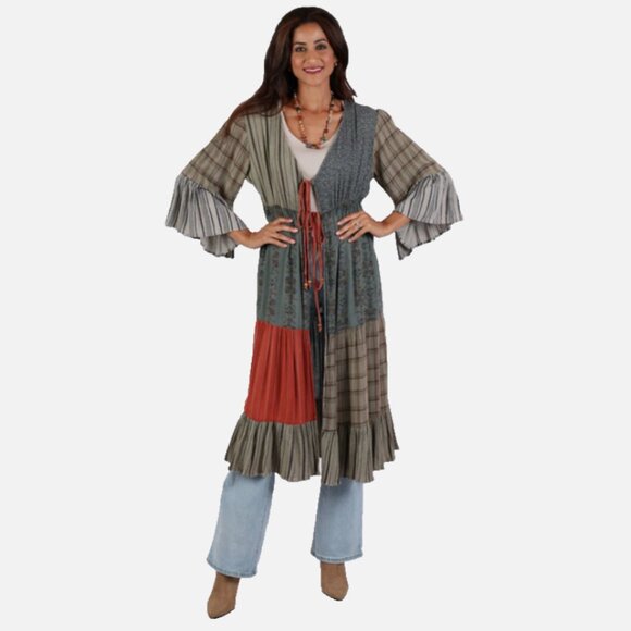 Nwt SACRED THREADS boho patch floral hippie rayon TOP CARDIGAN JACKET DUSTER XL - Picture 1 of 5